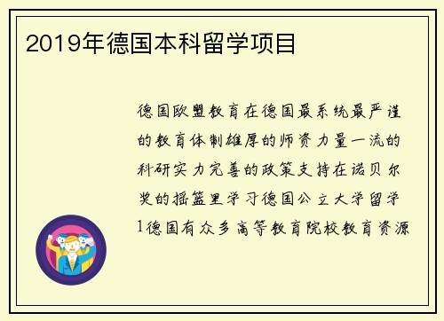 2019年德国本科留学项目